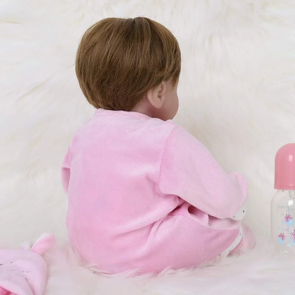 🆕16nch Soft Cloth Body Newborn Baby Doll Poseable Limbs Pink Mouse Doll Girl